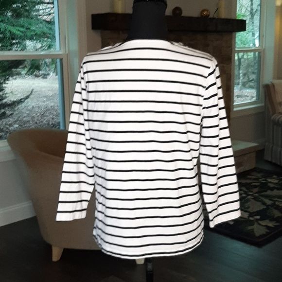 Charter Club Large White with Black Stripe Quarter Sleeve Blouse - Picture 4 of 7